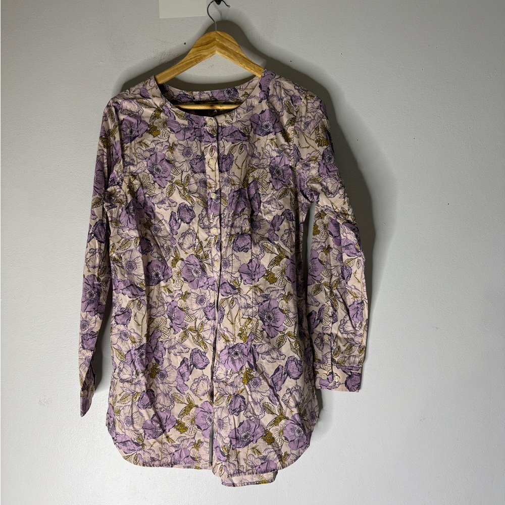 Duluth Trading Co Floral Wrinklefighter Tunic Button Shirt‎ 89813 Medium NWOT